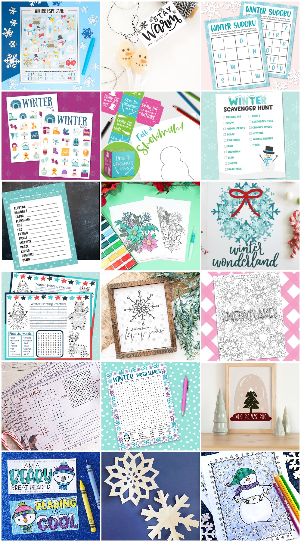 Group of free winter printable